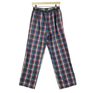 Hugo Boss Pajama Pants Mens Medium Plaid Blue Red 100% Cotton Lightweight‎